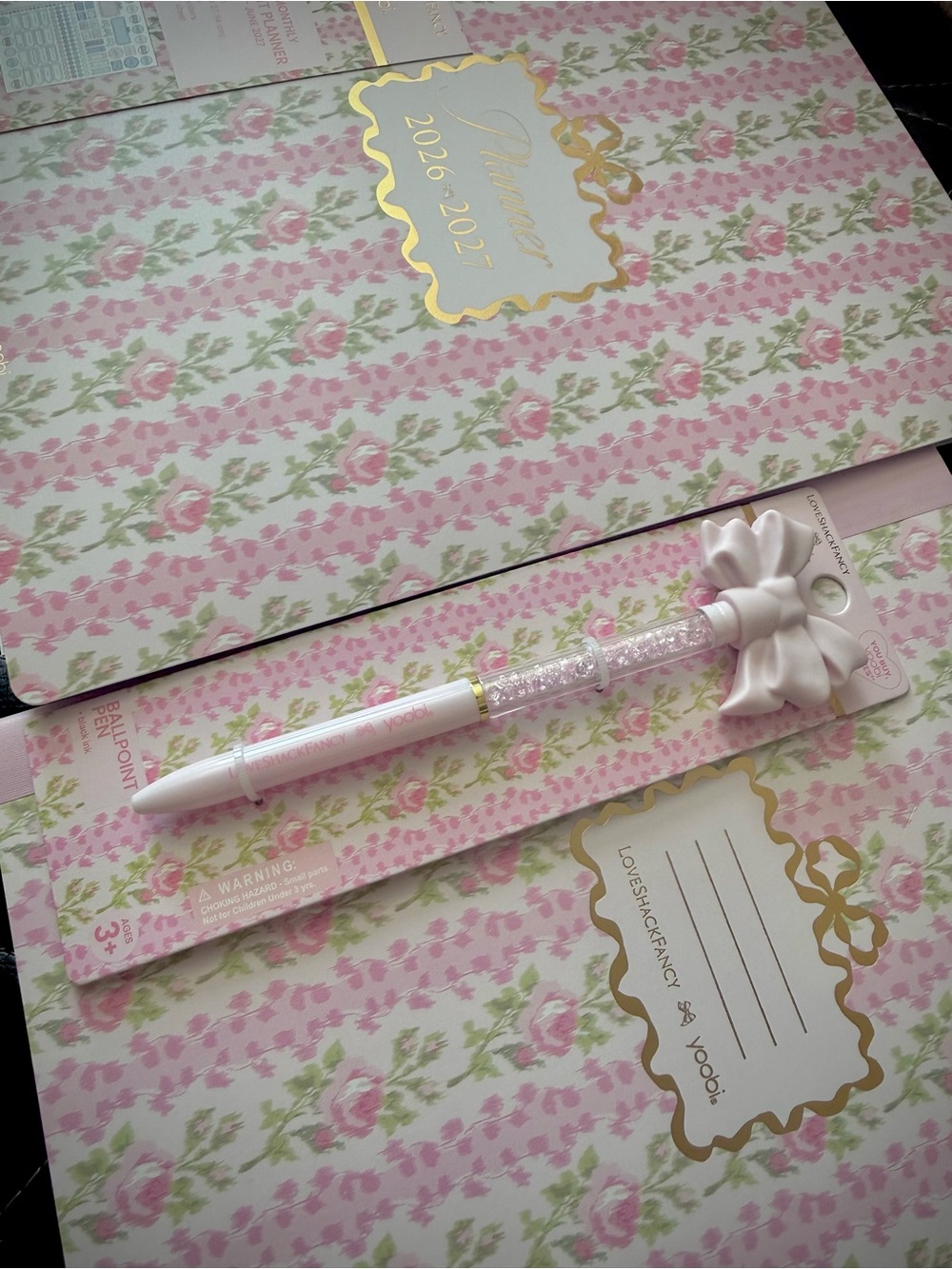 Loveshackfancy Floral Pink Planner with Bow Top Pen & Composition Notebook Set🎀🌸